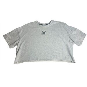 Puma Cropped Sweatshirt XS Grey Logo Athleisure Casual Crop Top